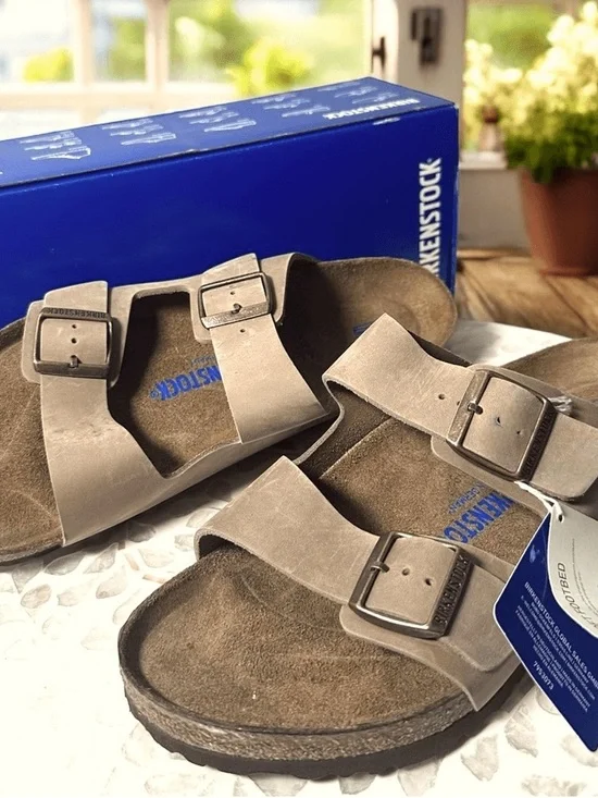 Birkenstock Women's Two-Strap Suede Sandals - Taupe/Brown - Picture 3 of 5